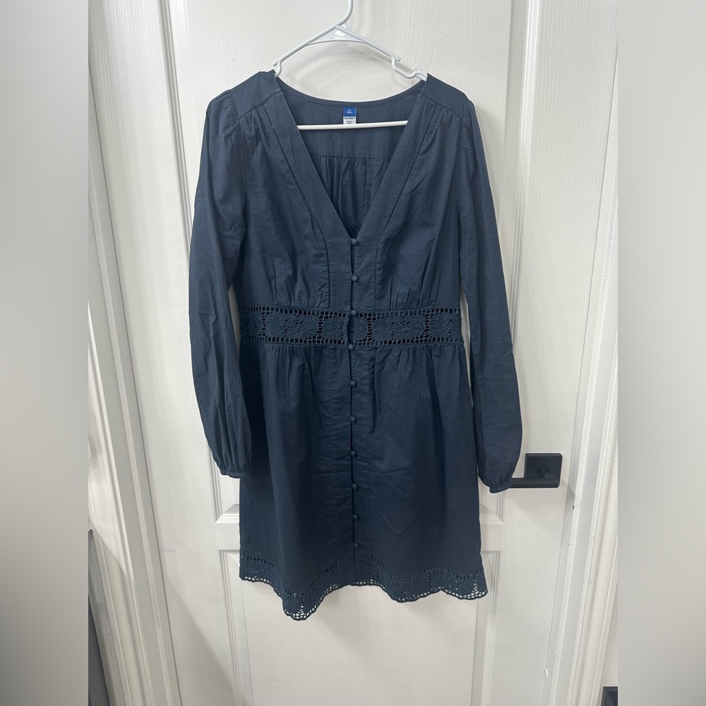 Old Navy Waist-Defined Cutwork Mini Dress in Dusk Navy Blue Size MEDIUM TALL